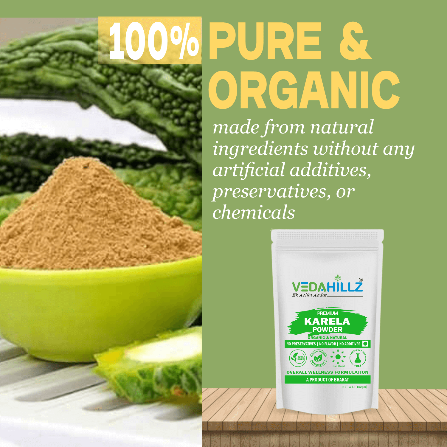 Vedahillz Premium Karela Powder Made from Sun-Dried Natural Karela Fruits